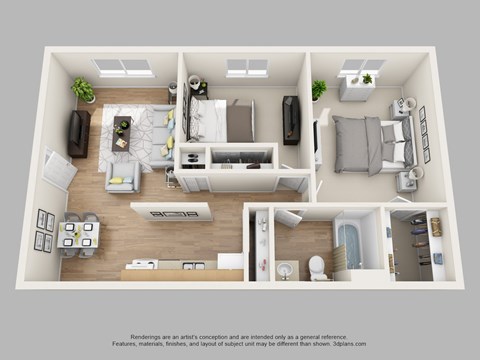 Floor plan for 2 beds, 1 bath, 790 sqft
